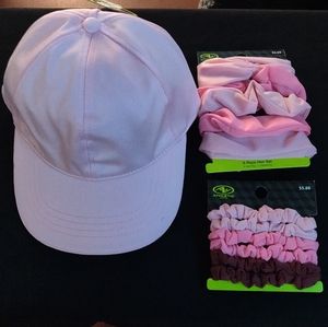Pink pony cap and hair accessories set